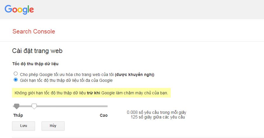 Chức năng giới hạn tốc độ thu thập dữ liệu trong Search Console