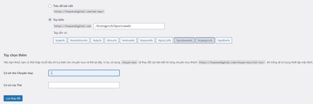 Tùy biến URL trong cấu hình Permalinks