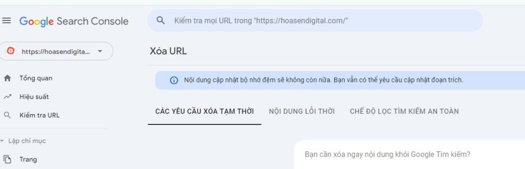 Công cụ Google Search Console xóa bỏ Nội dung cập nhật bộ nhớ đệm