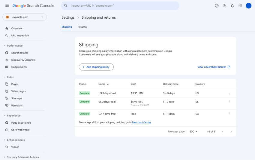 Google Search Console: Thêm tính năng Shipping & Return - Ảnh: Google Search Central Blog